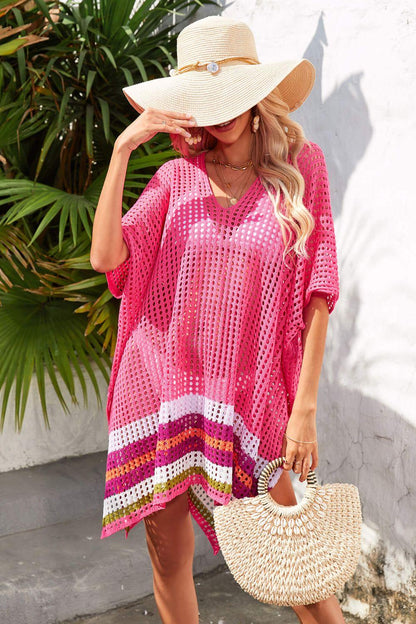 Hazel Blues® | Rainbow Stripe Openwork Slit Cover-Up