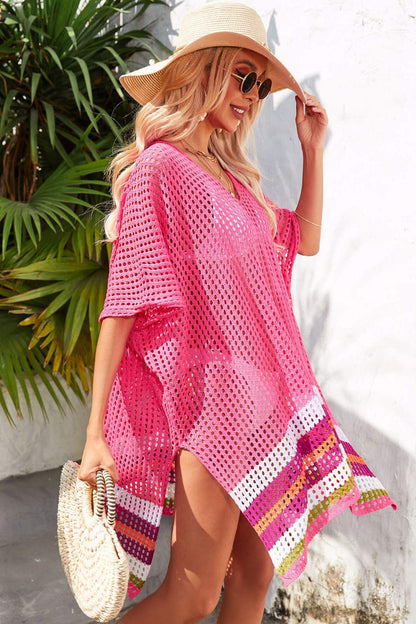 Hazel Blues® | Rainbow Stripe Openwork Slit Cover-Up