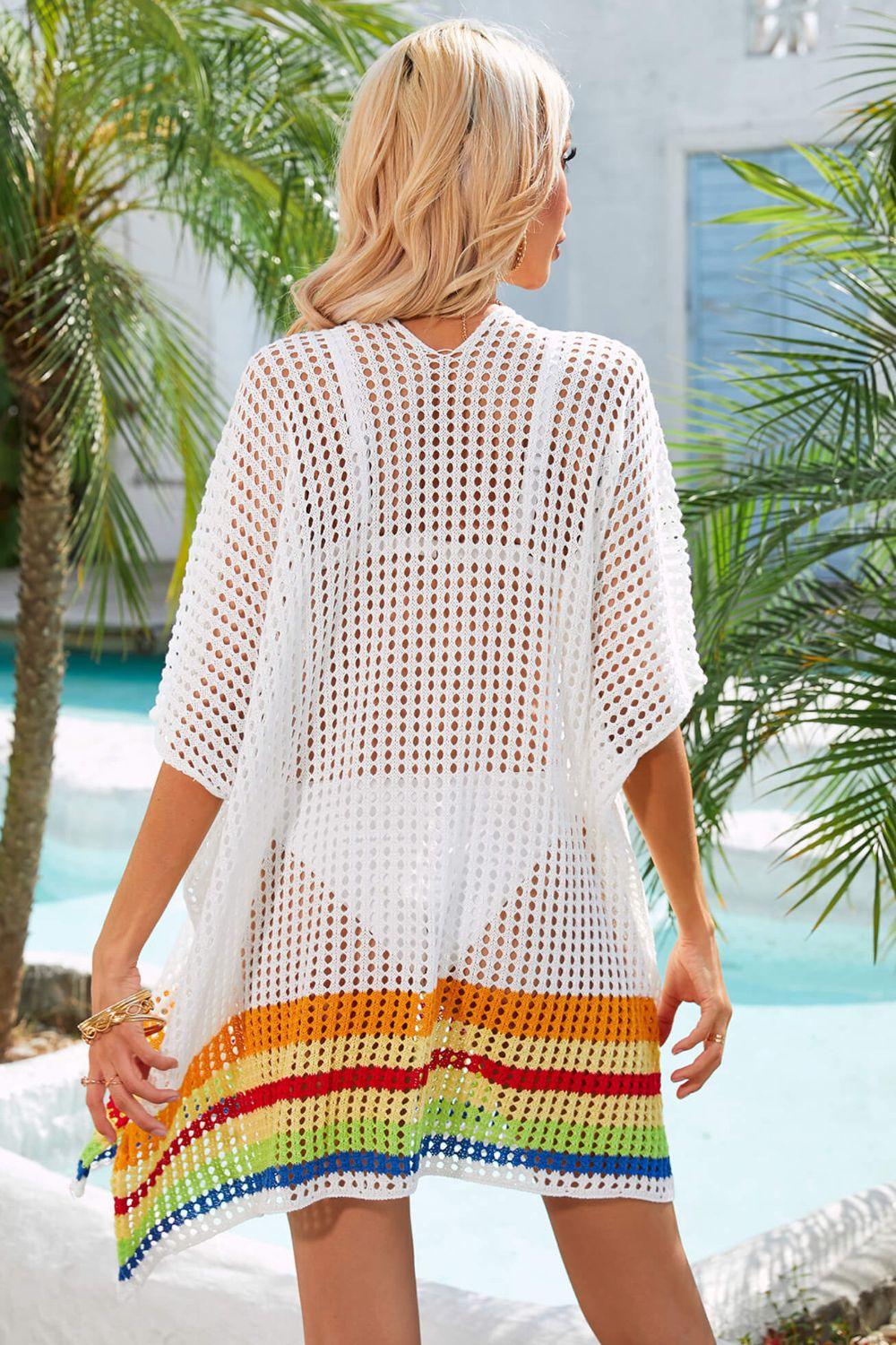 Hazel Blues® | Rainbow Stripe Openwork Slit Cover-Up