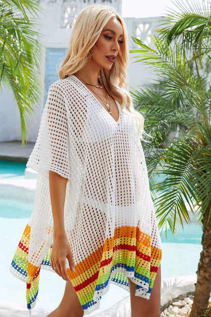 Hazel Blues® | Rainbow Stripe Openwork Slit Cover-Up