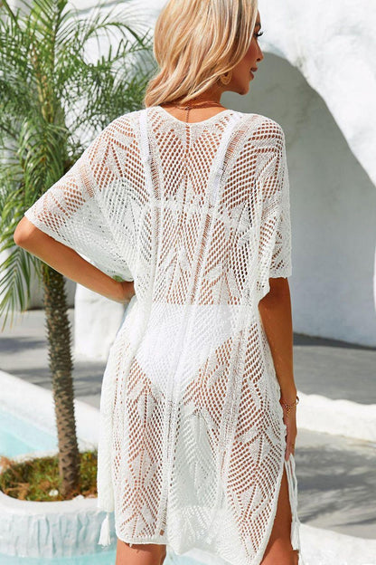 Hazel Blues® | Side Slit Tassel Openwork Cover-Up Dress