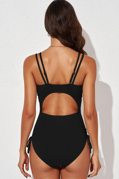 Hazel Blues® | Tied Cutout Plunge One-Piece Swimsuit