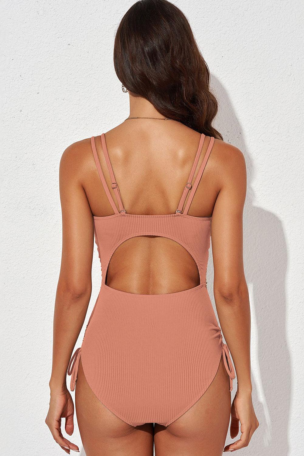 Hazel Blues® | Tied Cutout Plunge One-Piece Swimsuit