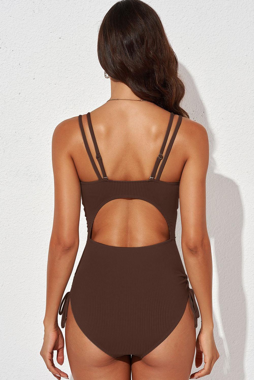 Hazel Blues® | Tied Cutout Plunge One-Piece Swimsuit