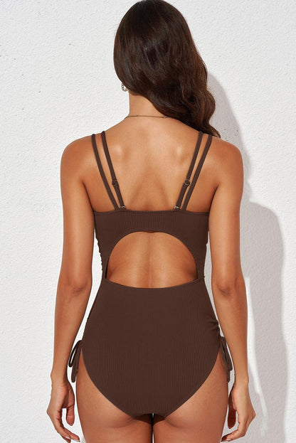 Hazel Blues® | Tied Cutout Plunge One-Piece Swimsuit