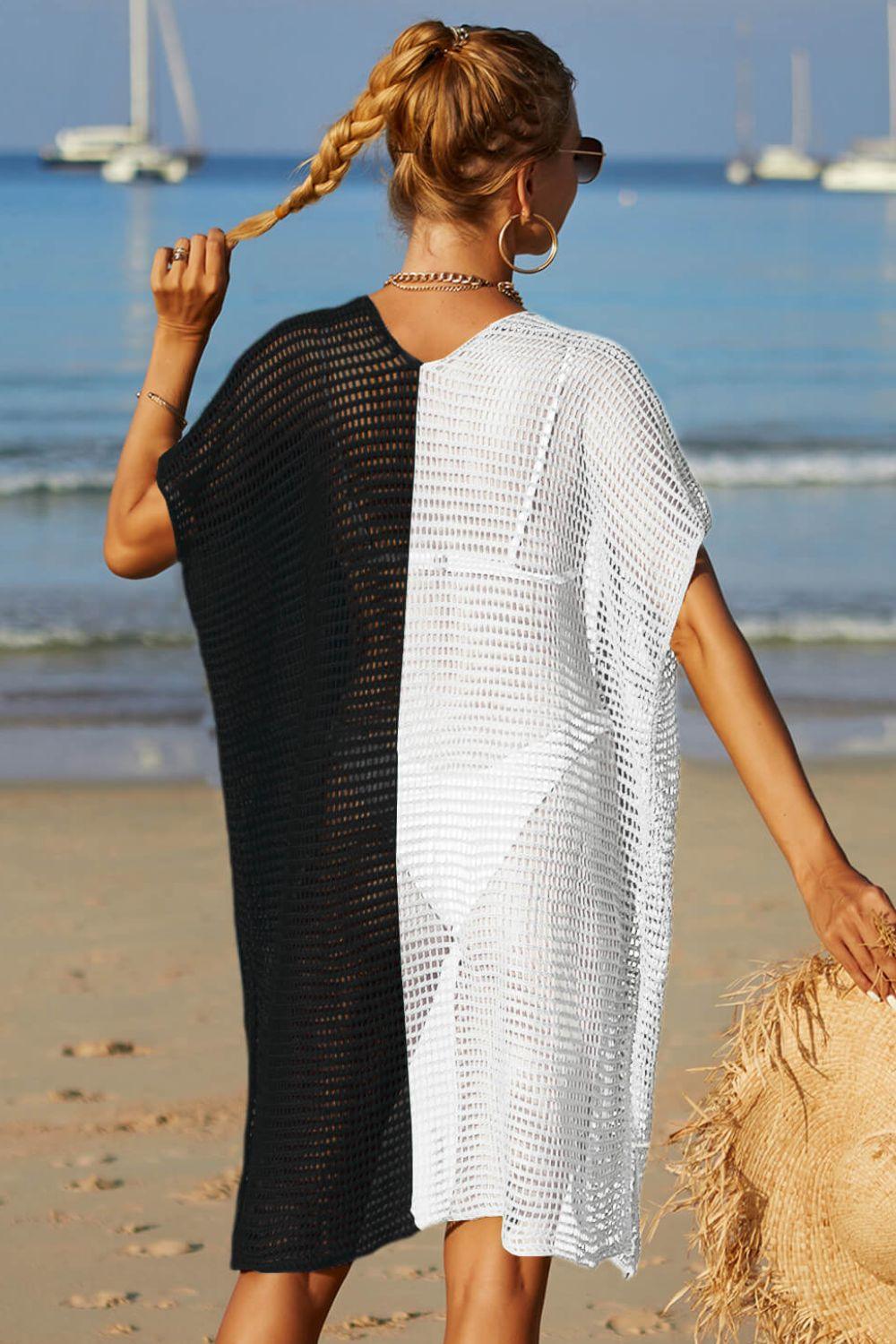 Hazel Blues® | Two-Tone Side Slit Open Front Cover Up