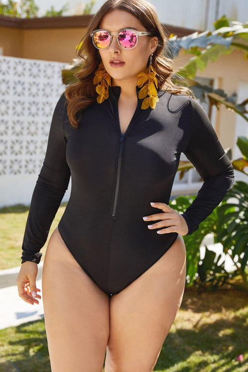 Hazel Blues® | Zip Up Long Sleeve One-Piece Swimsuit