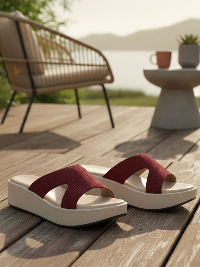 Inaya Maroon Wedge Heels