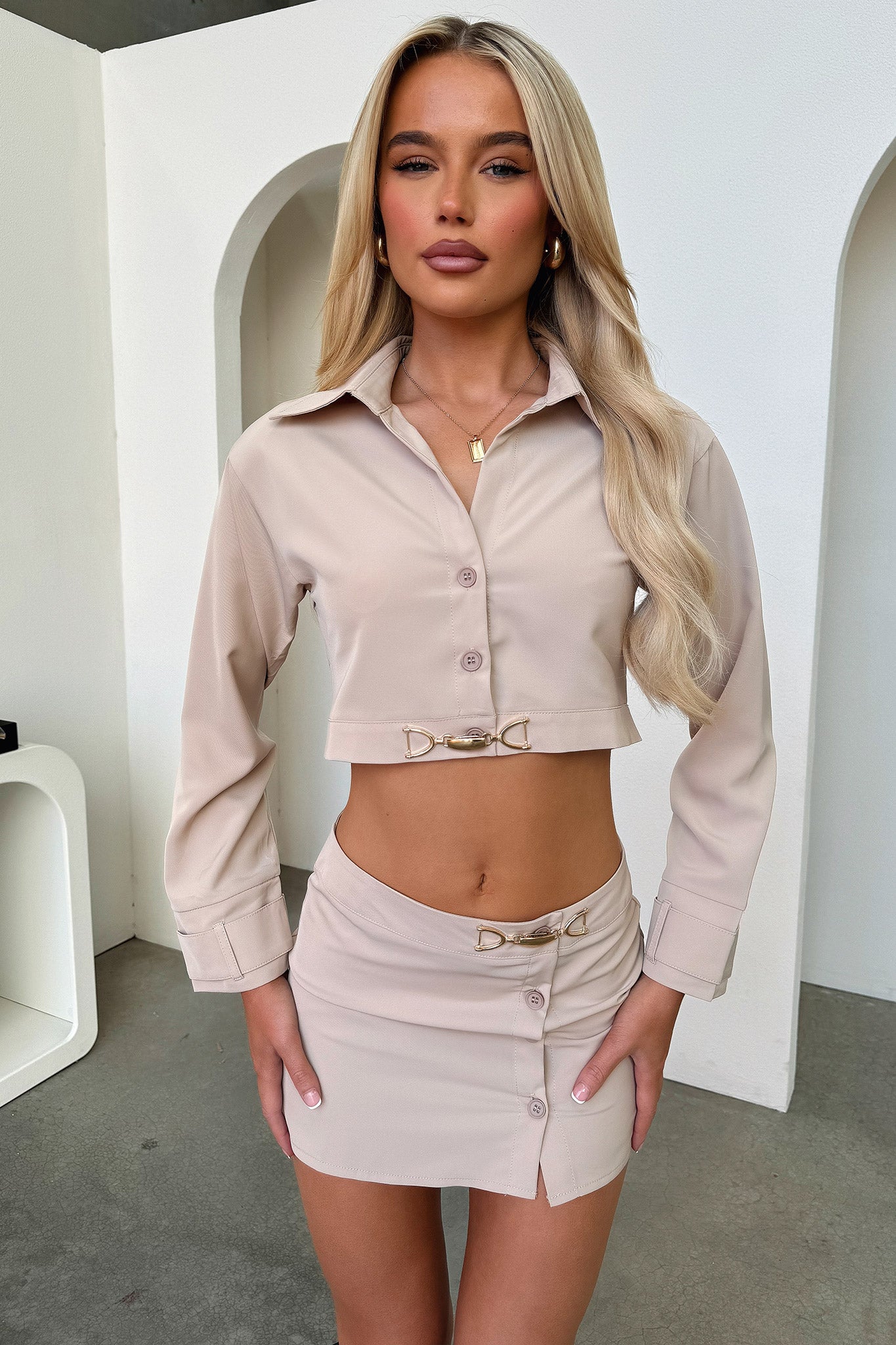 Jordan Cropped Shirt - Tan