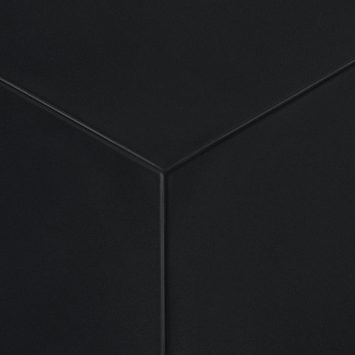 A close-up of a matte black stool