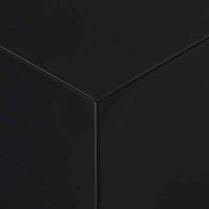 A close-up of a matte black stool