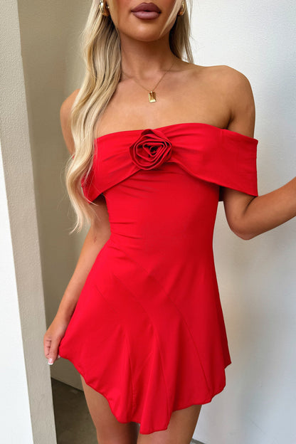 Kirsten Off Shoulder Mini Dress - Red