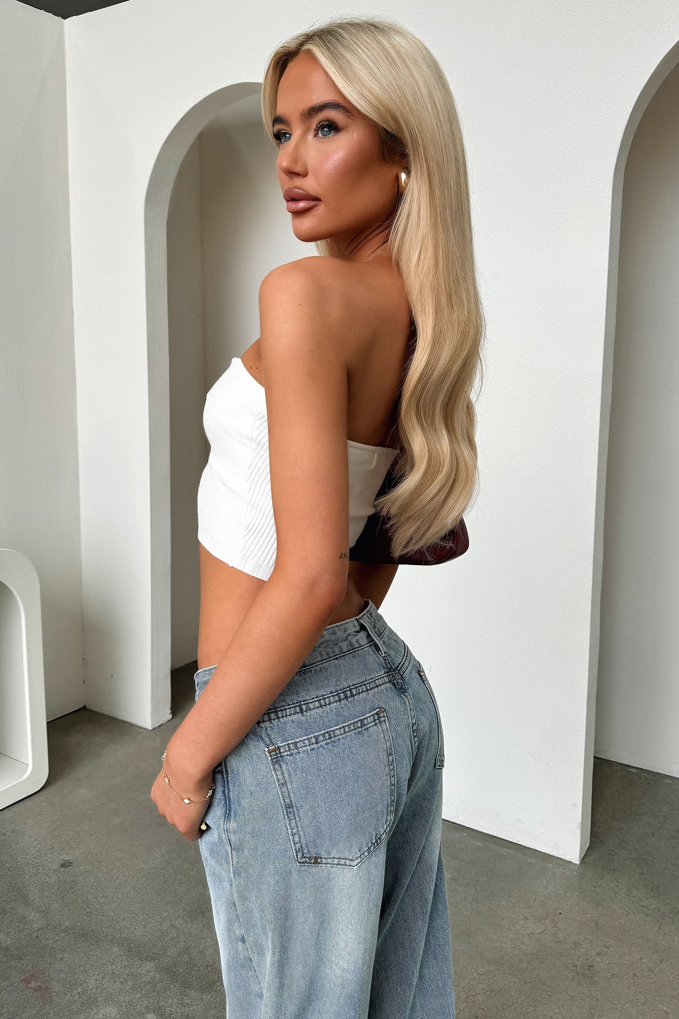 Kylie Strapless Twist Crop - White