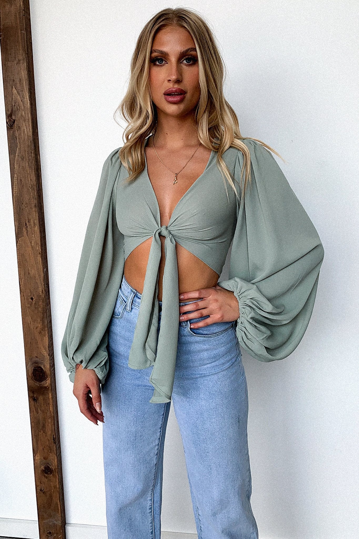 Lesly Long Sleeve Crop - Sage