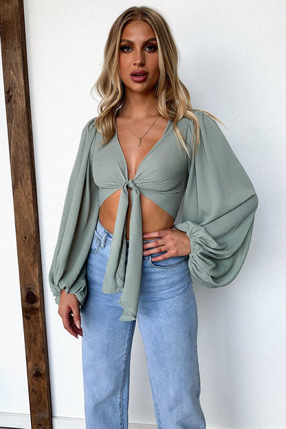 Lesly Long Sleeve Crop - Sage