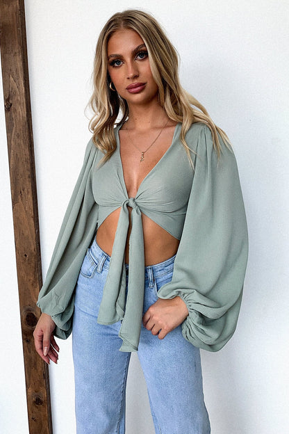 Lesly Long Sleeve Crop - Sage