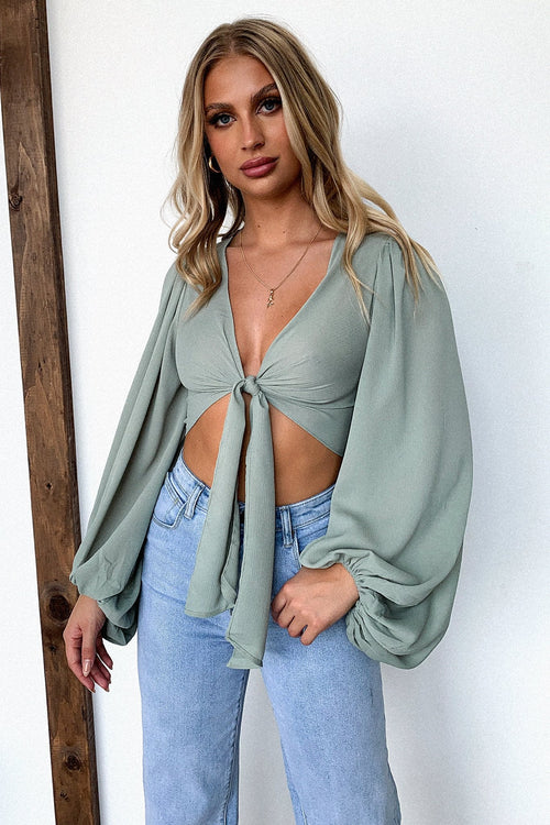 Lesly Long Sleeve Crop - Sage