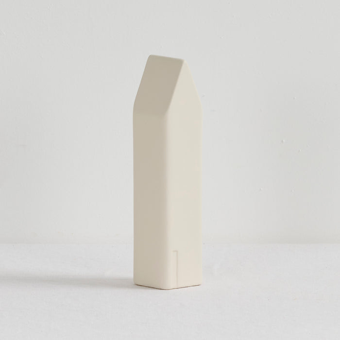 Little House Ornament - Tall - Bone, minimalist Scandinavian-inspired bone home decor ornament with a tall angular house silhouette
