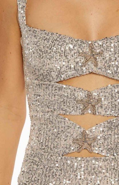 Malita Silver Sequin Gold Trim Party Mini Dress