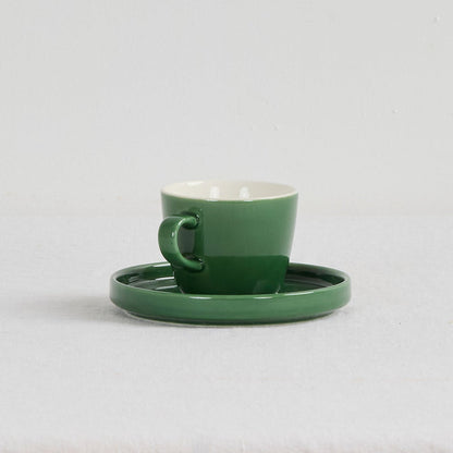 Mesa Espresso Cup & Saucer - Green glossy green dinnerware set with compact cup and wide matching saucer.