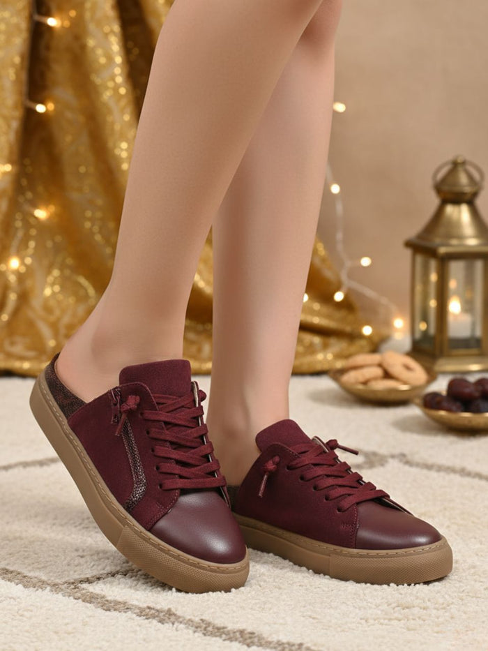 Nicola Maroon Flat Sneakers