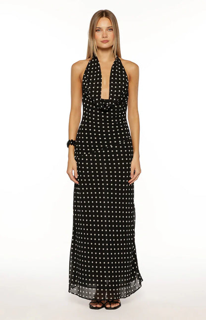 North Black Polka Dot Cowl Neck Maxi Dress