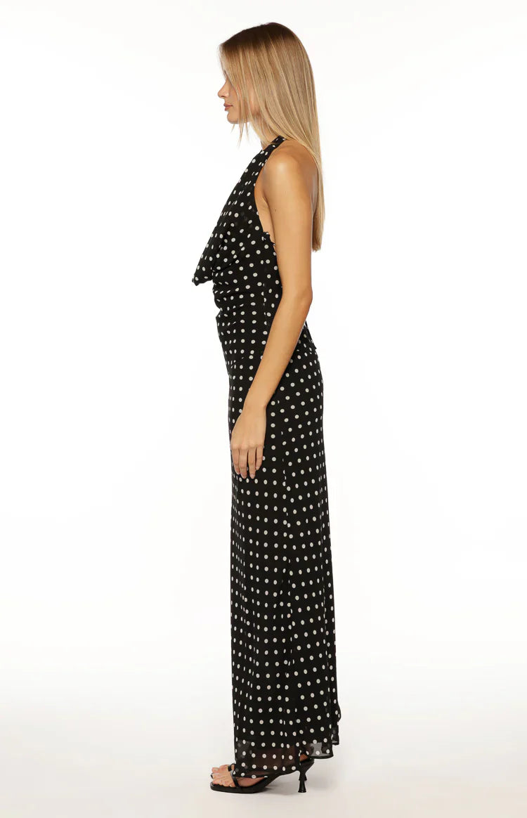 North Black Polka Dot Cowl Neck Maxi Dress