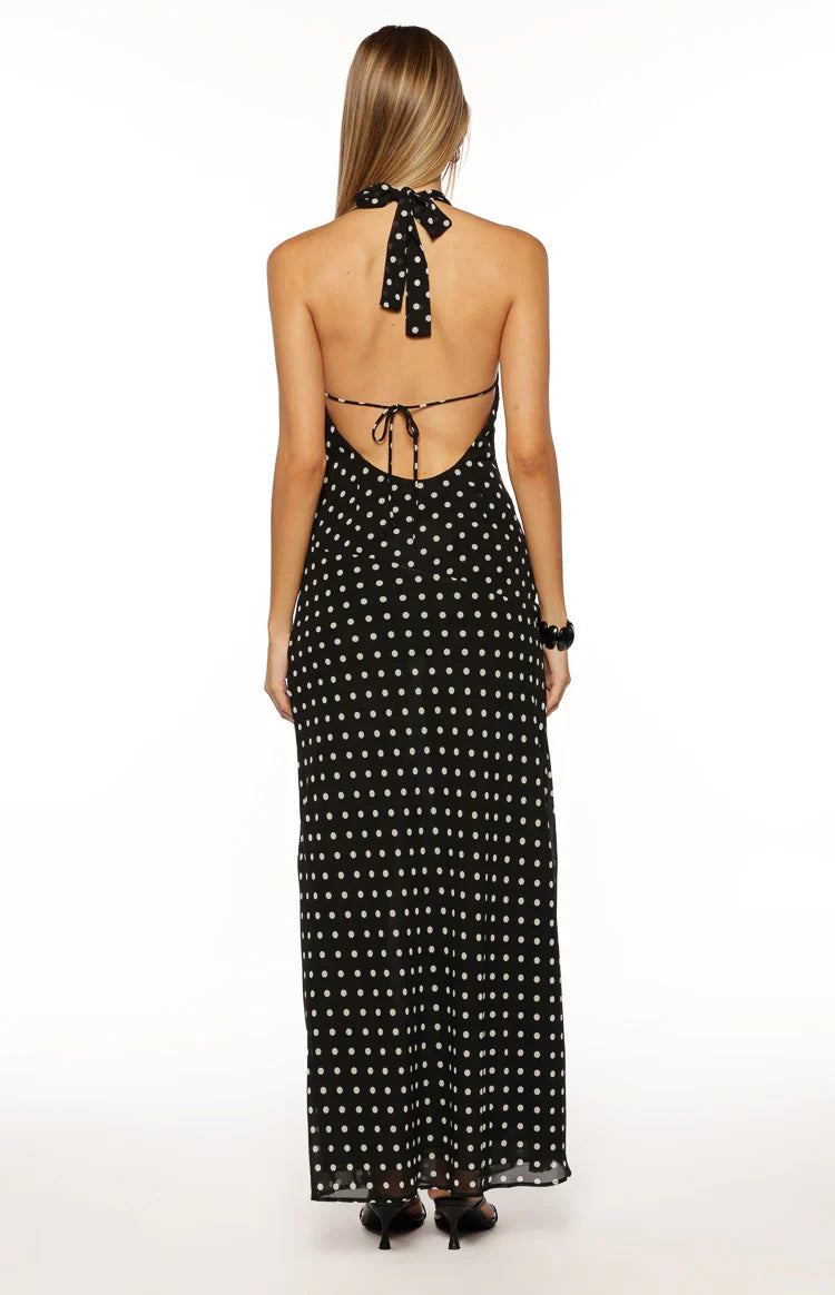 North Black Polka Dot Cowl Neck Maxi Dress