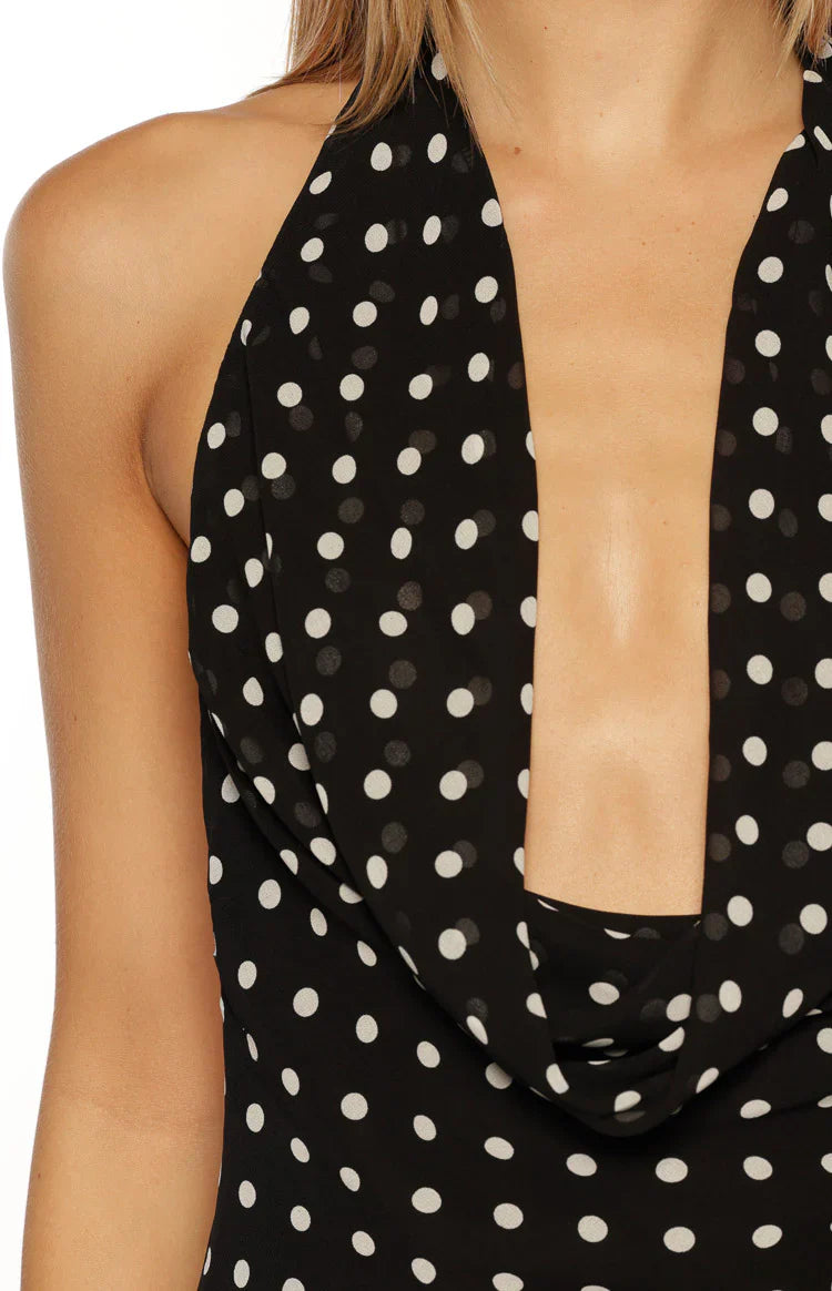 North Black Polka Dot Cowl Neck Maxi Dress