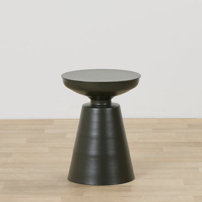 Obelisk Side Table - Olive Green, sculptural olive green side table with a round tray top and tapered pedestal base