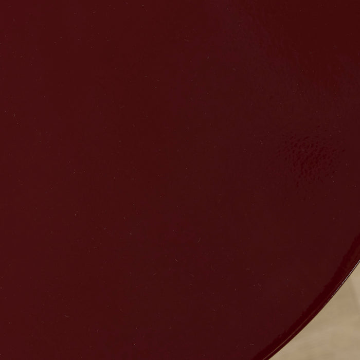 Obelisk Side Table - Wine, close-up of the rich wine-coloured glossy tabletop finish