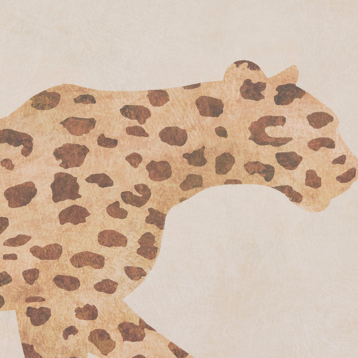 On The Prowl Framed Artwork detail featuring a warm neutral leopard silhouette with textured brown spots