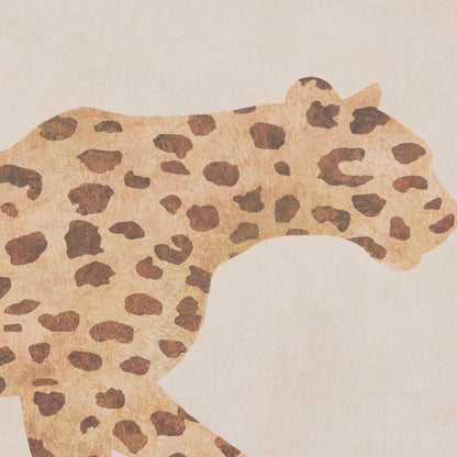 On The Prowl Framed Artwork detail featuring a warm neutral leopard silhouette with textured brown spots