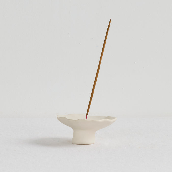 Petal Incense Holder - Bone, sculptural bone home decor holder with organic petal dish, footed base and incense stick