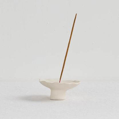 Petal Incense Holder - Bone, sculptural bone home decor holder with organic petal dish, footed base and incense stick