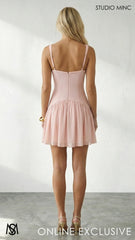 Chloe - Pink Mini Dress, chiffon V-neckline, corset cocktail party
