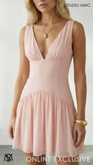 Chloe - Pink Mini Dress, chiffon V-neckline, corset cocktail party