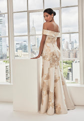 MGNY Madeline Gardner New York 73115 Long Metallic Floral Print Formal Dress