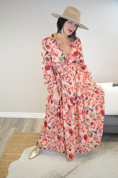 Hazel Blues® |  PREORDER Frill Printed V-Neck Flounce Sleeve Dress