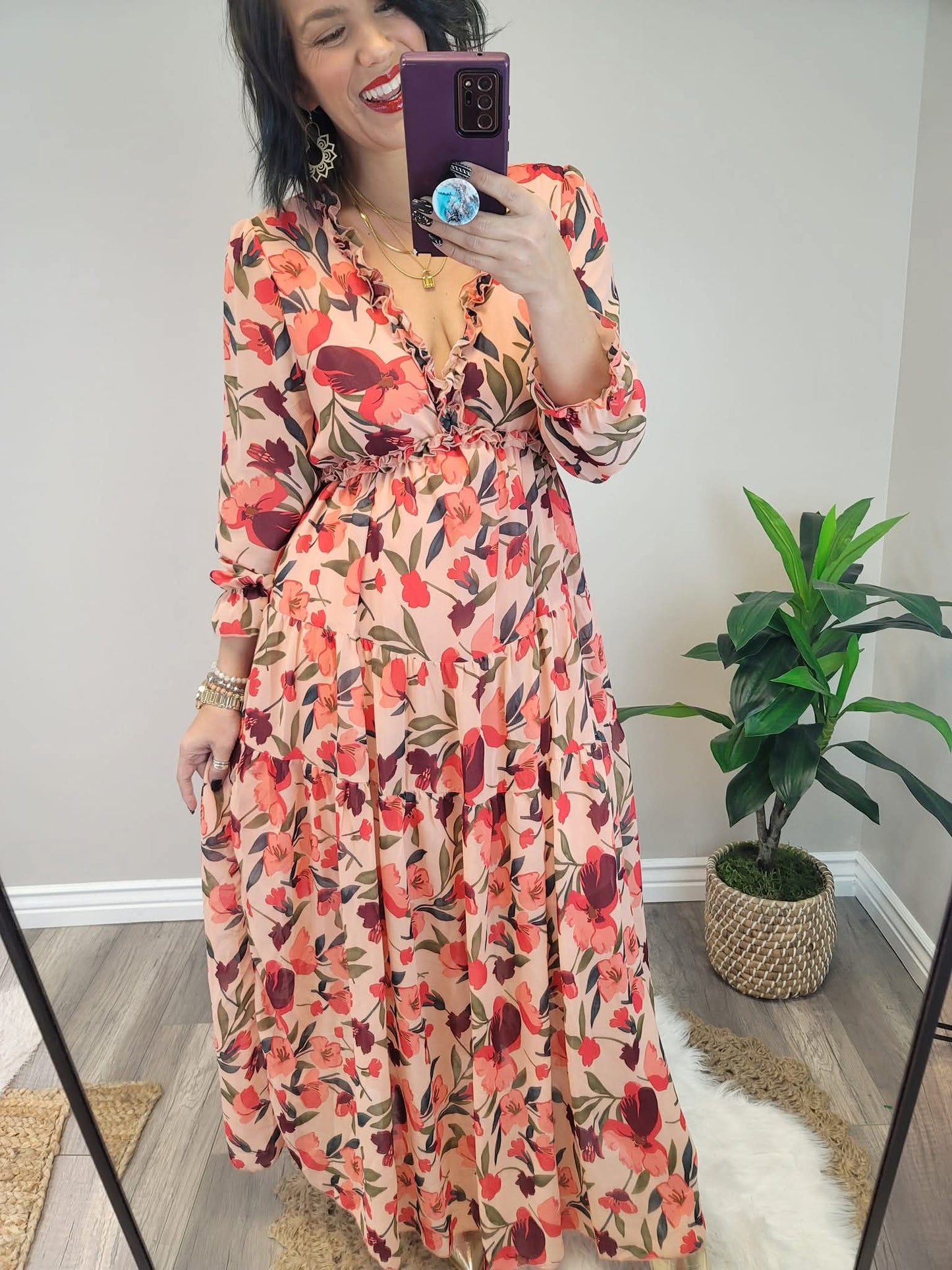 Hazel Blues® |  PREORDER Frill Printed V-Neck Flounce Sleeve Dress