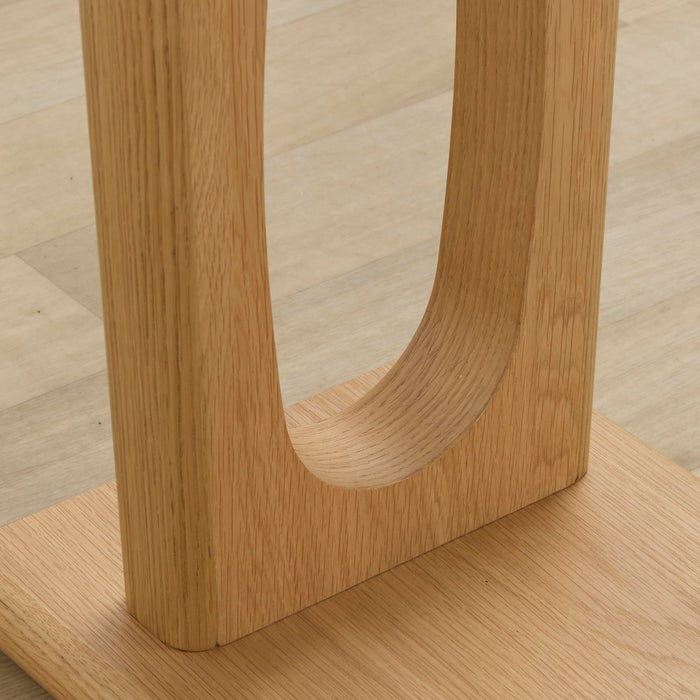 Samson End Table - Oak close-up of curved architectural oak support and natural timber grain
