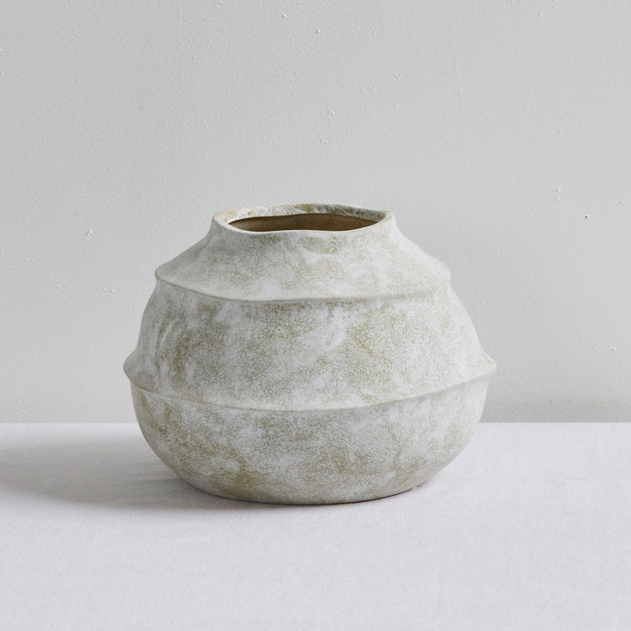 Sculptural Medium Ornament - Cement, rounded cement home decor ornament with a handcrafted tiered silhouette and textured finish