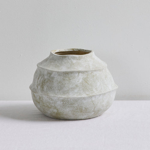 Sculptural Medium Ornament - Cement, rounded cement home decor ornament with a handcrafted tiered silhouette and textured finish