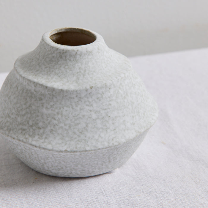 Sculptural Mini Ornament - Cement, textured stoneware home decor ornament with a tiered rounded silhouette and narrow opening