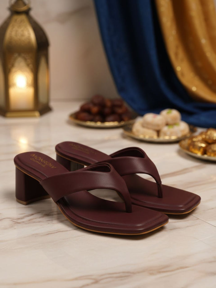 Serena Maroon Block Heels