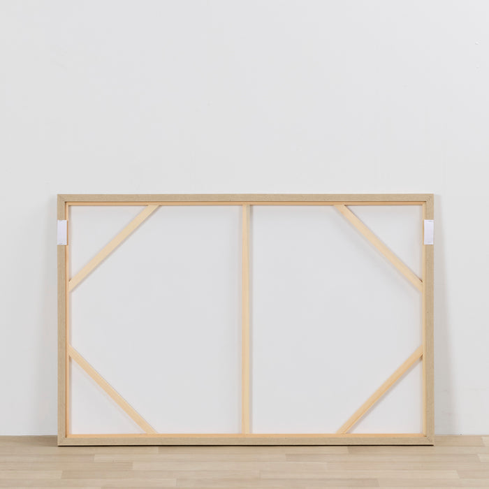 Shared Shade Framed Artwork rear view showing light timber frame and stretcher supports against a white wall