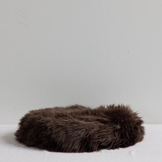 Sheepskin Seat Cushion - 40dia - Chocolate, round plush New Zealand sheepskin cushion in rich chocolate brown