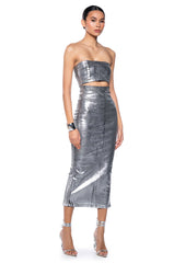 SHINE BRIGHT DENIM COATED MIDI DRESS