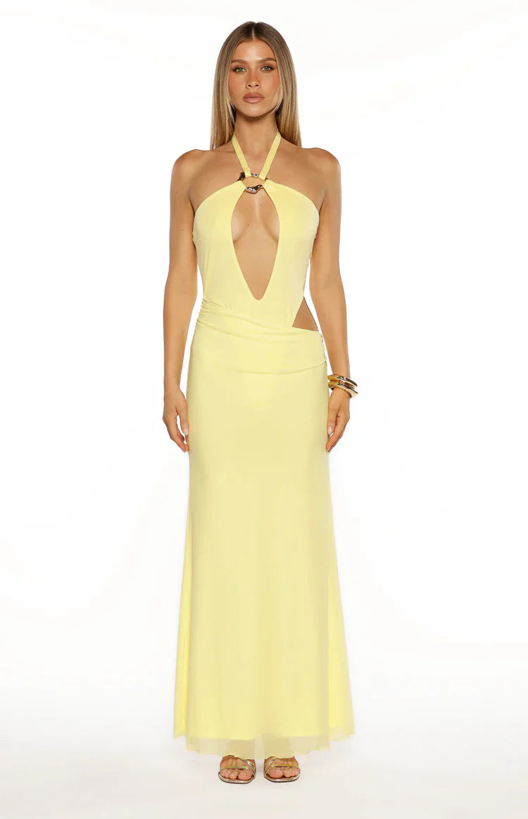 Stella Yellow Halter Cut Out Maxi Dress