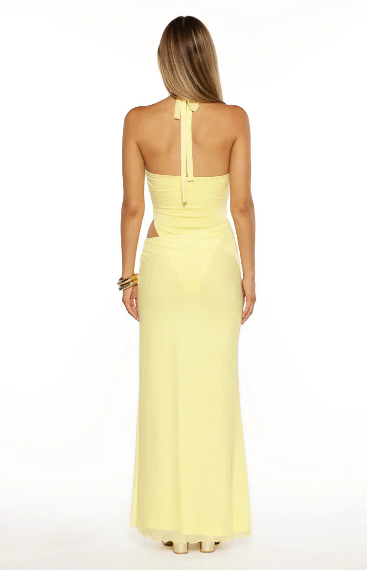 Stella Yellow Halter Cut Out Maxi Dress